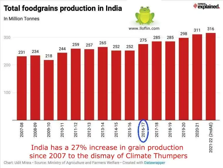 India grain production 2007-2022.