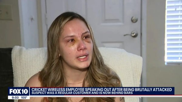 Maria Coronado after the attack, showing facial injuries.